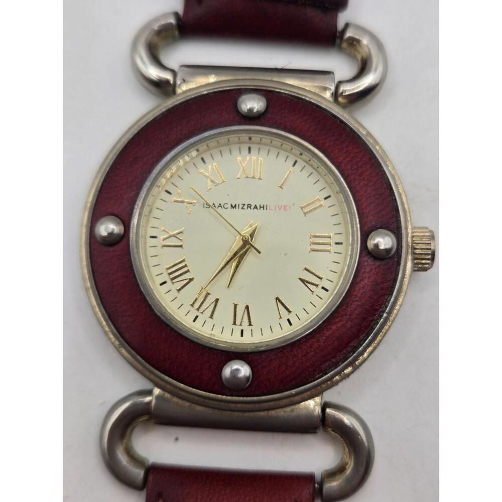 Isaac Mizrahi Live! Genuine Red Leather Quartz Analog Ladies' Watch